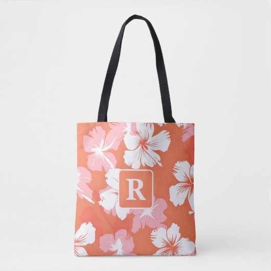 Tropische hibiscus monogram gepersonaliseerd tote bag (Voorkant)