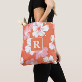 Tropische hibiscus monogram gepersonaliseerd tote bag (Dichtbij)