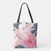 Tropische hibiscus monogram gepersonaliseerd tote bag (Achterkant)