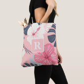 Tropische hibiscus monogram gepersonaliseerd tote bag (Dichtbij)