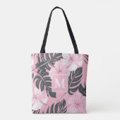 Tropische hibiscus monogram tote bag (Achterkant)