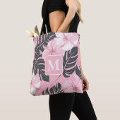 Tropische hibiscus monogram tote bag (Dichtbij)