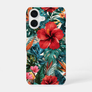 Tropische Hibiscus & Monstera Bladeren Hoesje E iPhone 16 Hoesje