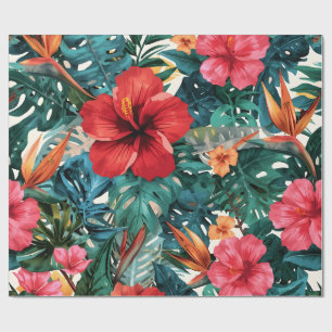 Tropische Hibiscus & Monstera Bladeren Inpakpapier