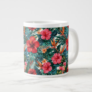 Tropische Hibiscus & Monstera Bladeren Koffiemok | Grote Koffiekop
