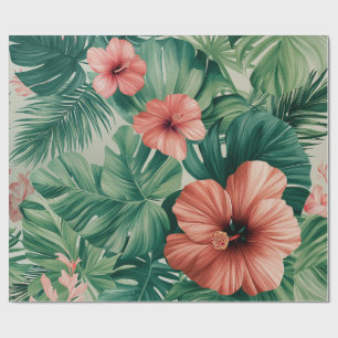 Tropische Hibiscus & Monstera Cadeaupapier