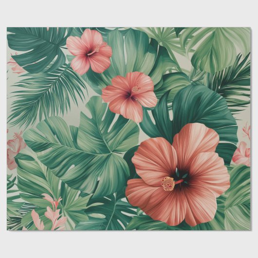 Tropische Hibiscus & Monstera Cadeaupapier (Vlak)
