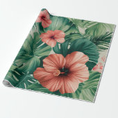 Tropische Hibiscus & Monstera Cadeaupapier (Uitgerold)