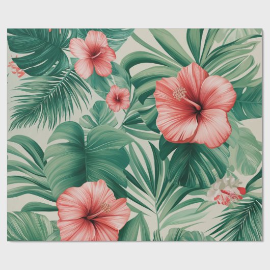 Tropische Hibiscus & Monstera Cadeaupapier (Vlak)
