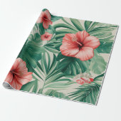 Tropische Hibiscus & Monstera Cadeaupapier (Uitgerold)