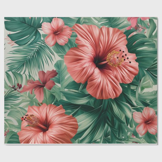 Tropische Hibiscus & Monstera Cadeaupapier (Vlak)
