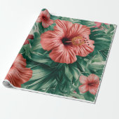 Tropische Hibiscus & Monstera Cadeaupapier (Uitgerold)