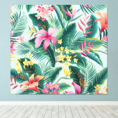 Tropische Hibiscus: naadloos bloemenpatroon Canvas Afdruk (Insitu (Houten vloer))