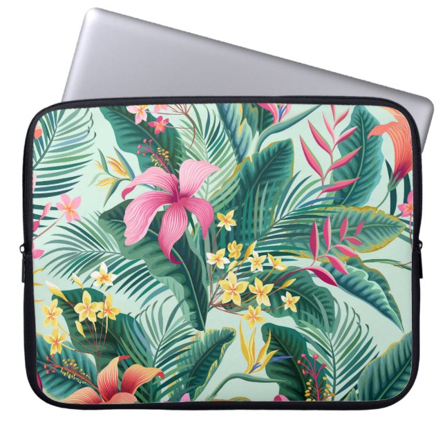 Tropische Hibiscus: naadloos bloemenpatroon Laptop Sleeve (Voorkant)