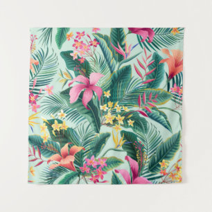 Tropische Hibiscus: naadloos bloemenpatroon Wandkleed