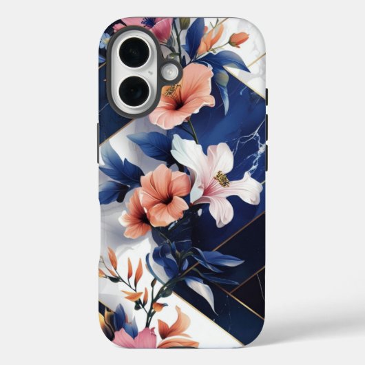 Tropische Hibiscus Navy iPhone Case (Achterkant)