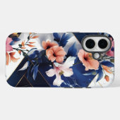 Tropische Hibiscus Navy iPhone Case (Achterkant (horizontaal))