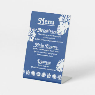 Tropische Hibiscus op Blauwe Voetstuk Bord Reclamebord Met Voetstuk
