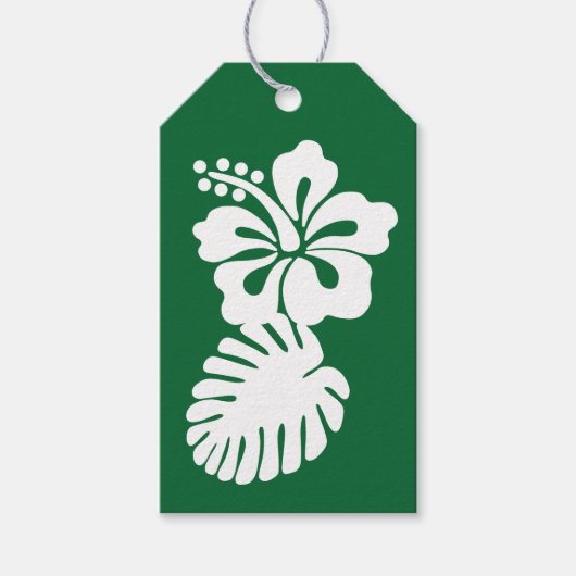Tropische Hibiscus op groene cadeautag Cadeaulabel (Voorkant)