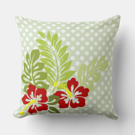 Tropische hibiscus op poka Dot Pattern Buitenkussen