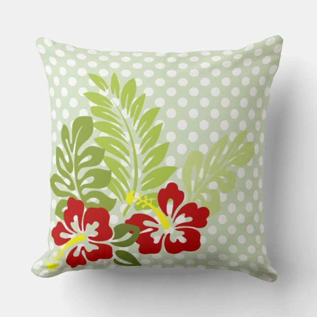 Tropische hibiscus op poka Dot Pattern Buitenkussen (Voorkant)