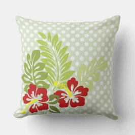 Tropische hibiscus op poka Dot Pattern Buitenkussen