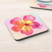 Tropische hibiscus op roze geel Aqua ombre Floral Bier Onderzetter (Linkerzijde)