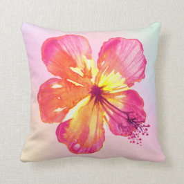 Tropische hibiscus op roze geel Aqua ombre Floral Kussen