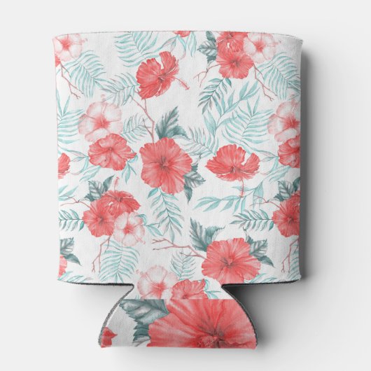 Tropische Hibiscus Palm naadloze print Blikjeskoeler (Achterkant)