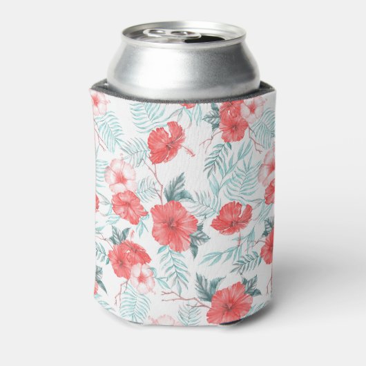 Tropische Hibiscus Palm naadloze print Blikjeskoeler (Blikje Achterkant)