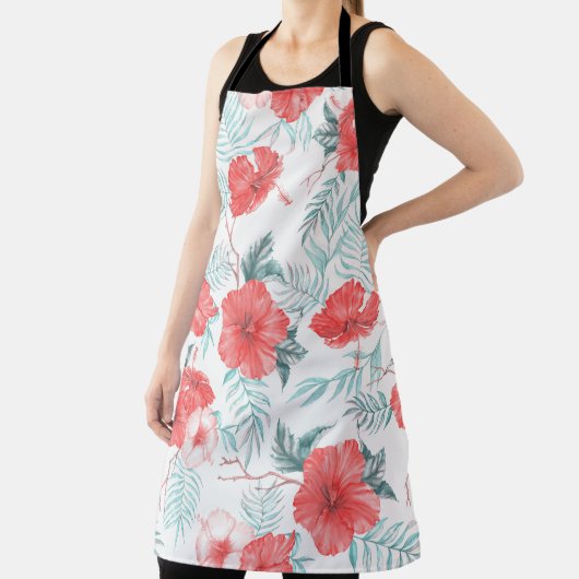 Tropische Hibiscus Palm naadloze print Schort (Insitu)