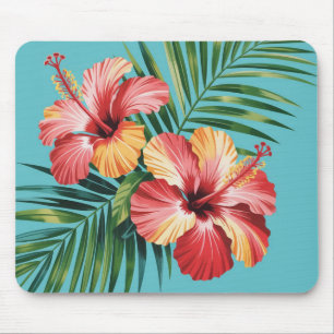 Tropische Hibiscus & Palmblad Bloemen Muismat