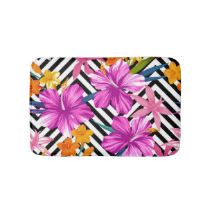Tropische hibiscus, palmbladeren, geometrisch. badmat