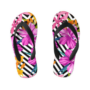 Tropische hibiscus, palmbladeren, geometrisch. kinder teenslippers