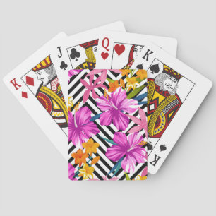 Tropische hibiscus, palmbladeren, geometrisch. pokerkaarten