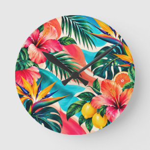Tropische Hibiscus Paradijs Botanische Kunst Ronde Klok