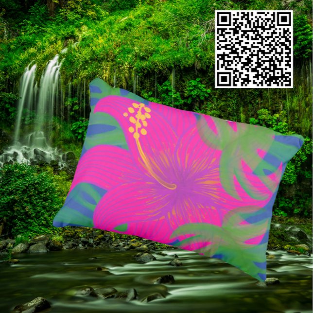 Tropische Hibiscus Philodendron Binnen Buitenkussen (Scan QR code to see moreproducts)