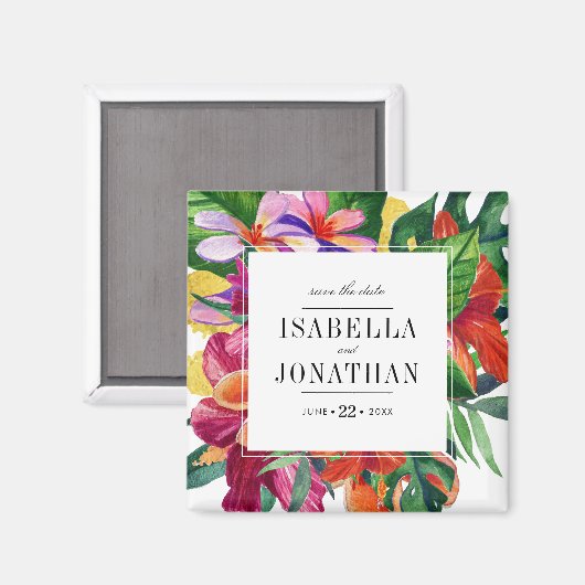 Tropische hibiscus, Plumeria & Palm | Datum opslaa Magneet (Voorkant / Achterkant)
