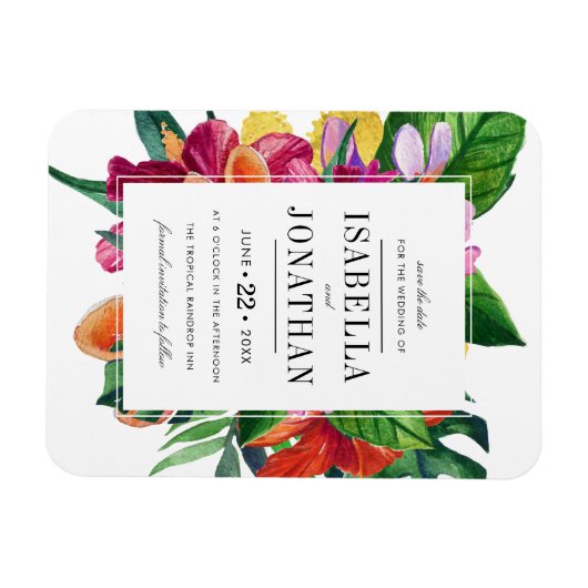 Tropische hibiscus, Plumeria & Palm | Datum opslaa Magneet (Horizontaal)