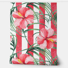 Tropische Hibiscus Rode Strepen Behang