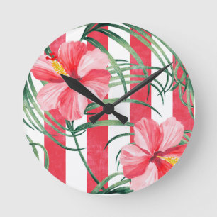 Tropische Hibiscus Rode Strepen Ronde Klok