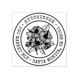 Tropische Hibiscus Ronde familienaam Retouradres Rubberstempel