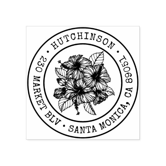 Tropische Hibiscus Ronde familienaam Retouradres Rubberstempel (Afrduk)