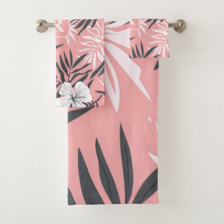Tropische Hibiscus roze gepersonaliseerd monogram Bad Handdoek