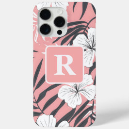 Tropische Hibiscus roze gepersonaliseerd monogram iPhone 15 Pro Max Hoesje