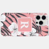 Tropische Hibiscus roze gepersonaliseerd monogram Case-Mate iPhone Case (Achterkant (horizontaal))