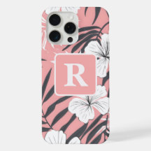 Tropische Hibiscus roze gepersonaliseerd monogram