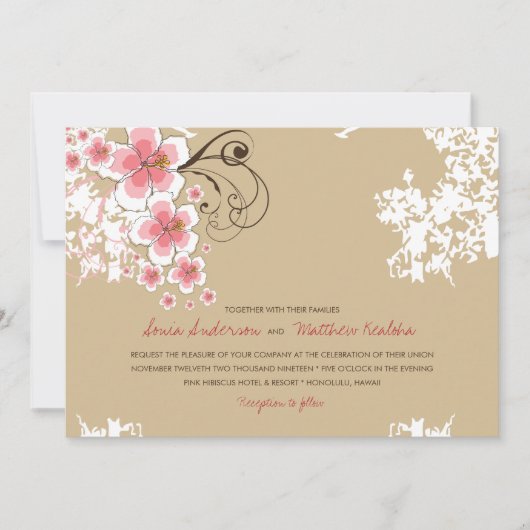 Tropische Hibiscus Roze Luau Strand Bruiloft Uitno Kaart (Voorkant)