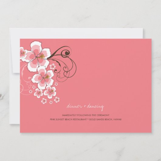Tropische Hibiscus Roze Luau Strand Bruiloft Uitno Kaart (Achterkant)