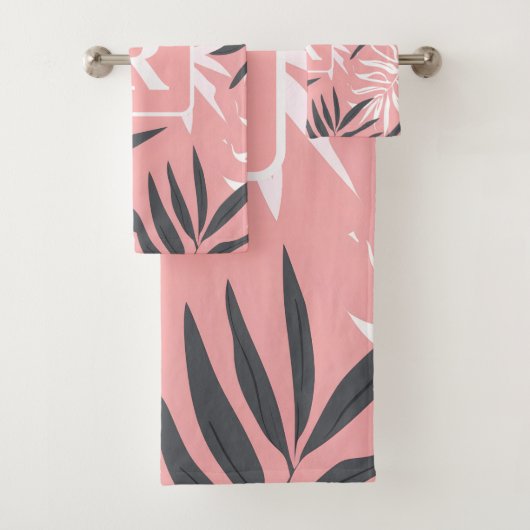 Tropische Hibiscus roze Monogram gepersonaliseerd Bad Handdoek (Insitu)